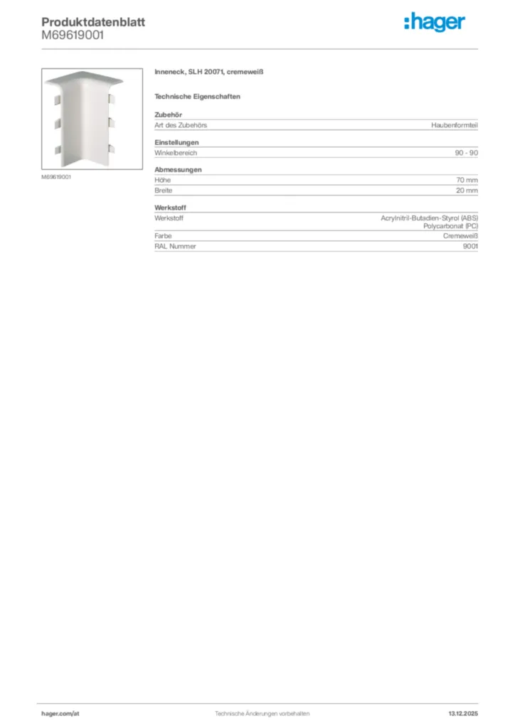 Bild Hager Produktdatenblatt M69619001 | Hager Deutschland