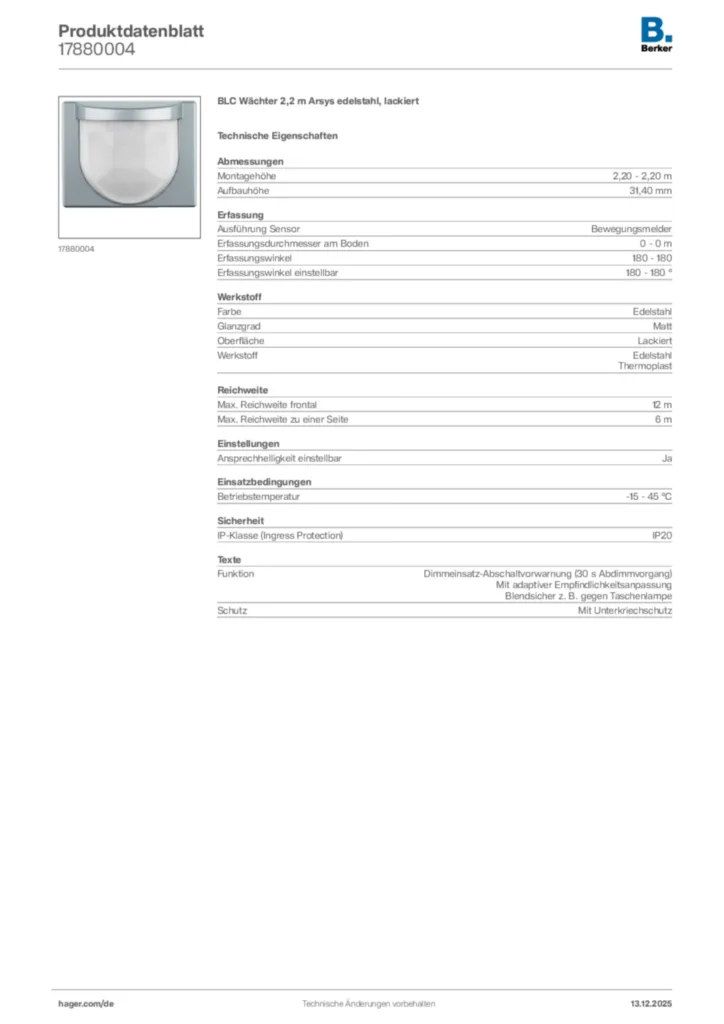 Bild Berker Produktdatenblatt 17880004 | Hager Deutschland