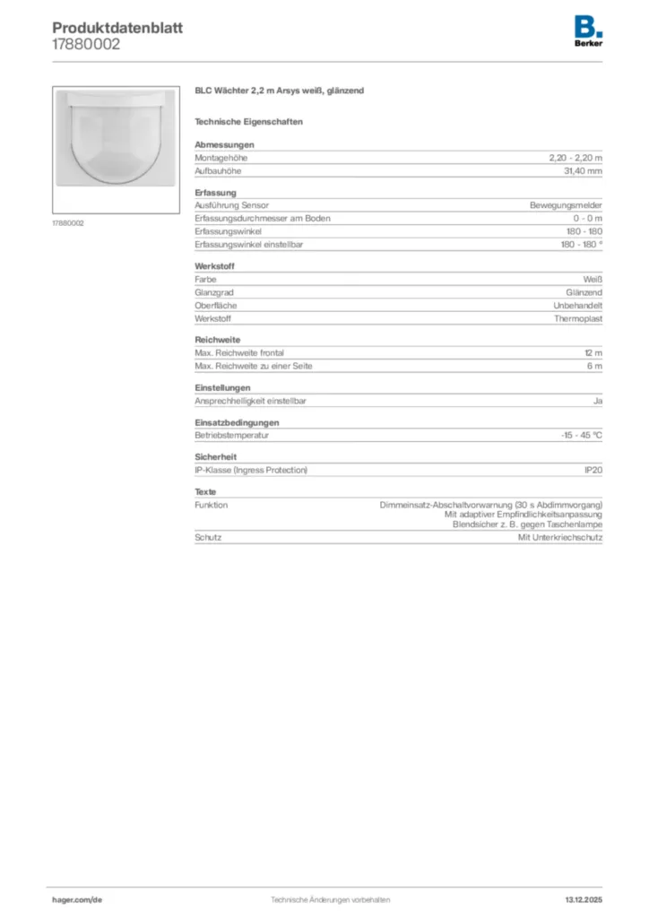 Bild Berker Produktdatenblatt 17880002 | Hager Deutschland