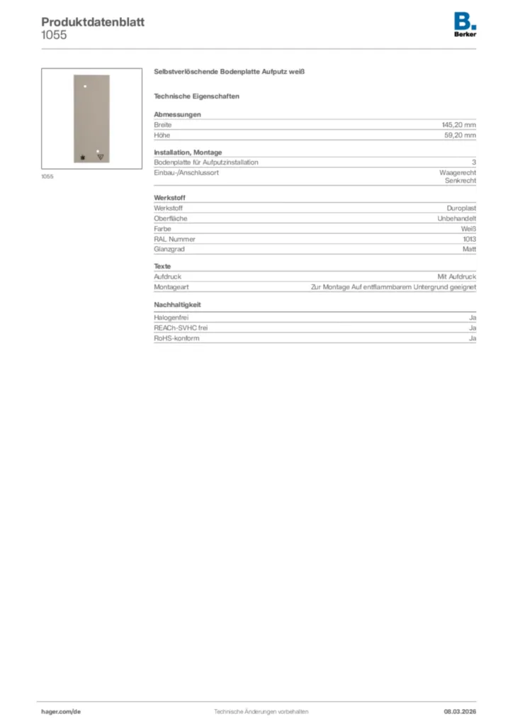 Bild Berker Produktdatenblatt 1055 | Hager Deutschland