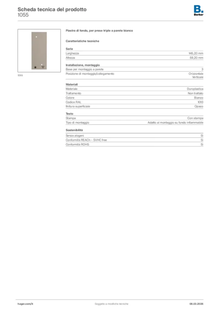 Immagine Berker Scheda tecnica del prodotto 1055 | Hager Italia