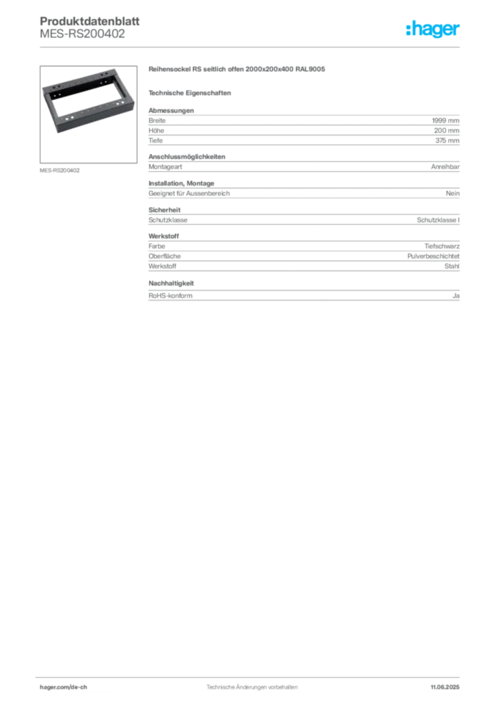 Bild Hager Produktdatenblatt MES-RS200402 | Hager Schweiz