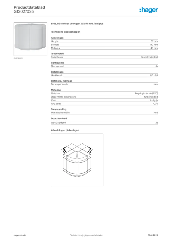 Afbeelding Hager Productdatablad G12027035 | Hager Nederland