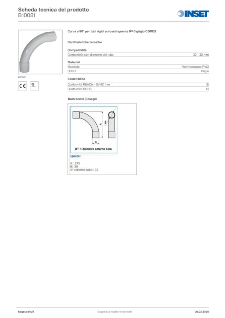 Immagine Inset Scheda tecnica del prodotto B10081 | Hager Italia