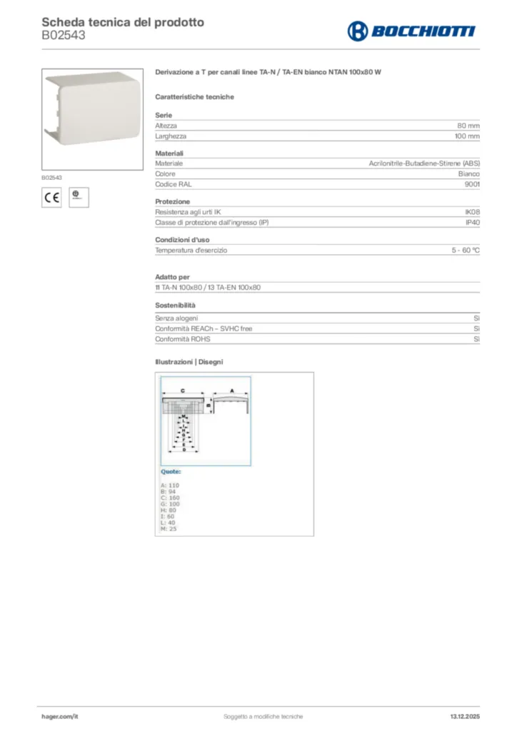 Immagine Bocchiotti Scheda tecnica del prodotto B02543 | Hager Italia