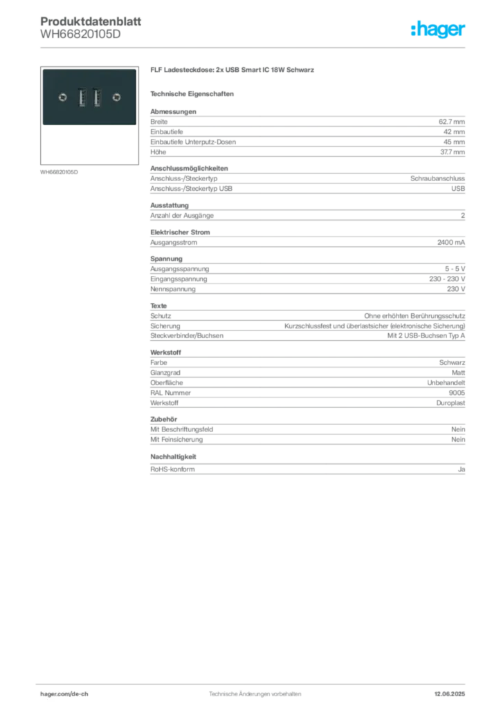 Bild Hager Produktdatenblatt WH66820105D | Hager Schweiz