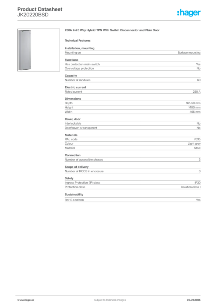 Image Hager Product data sheet JK20220BSD  | Hager