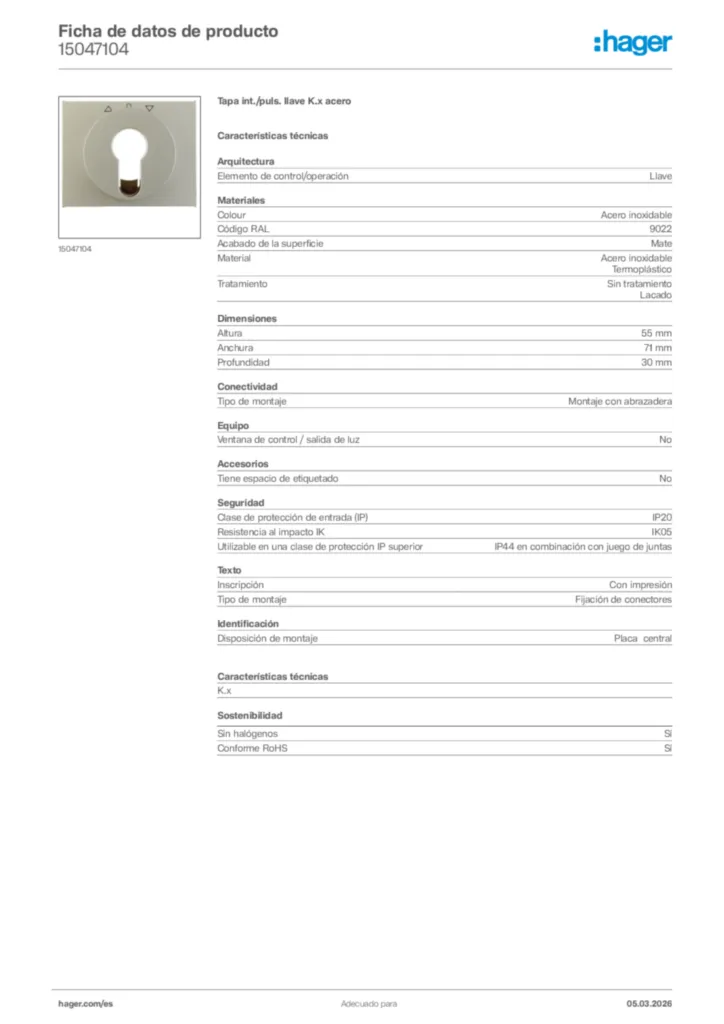 Imagen Hager Ficha de datos de producto 15047104 | Hager España