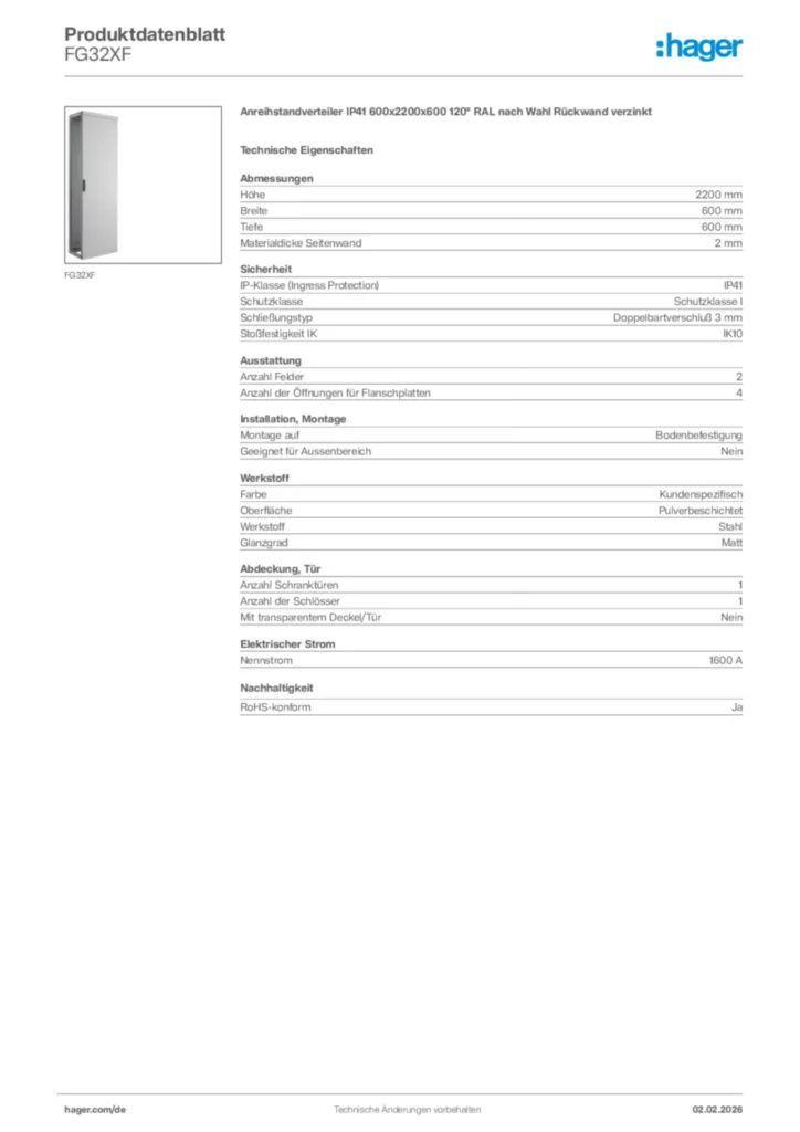 Bild Hager Produktdatenblatt FG32XF | Hager Deutschland