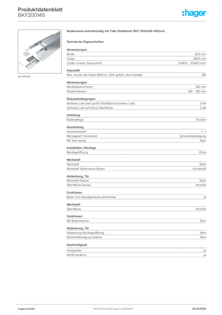Bild Hager Produktdatenblatt BKF200145 | Hager Deutschland