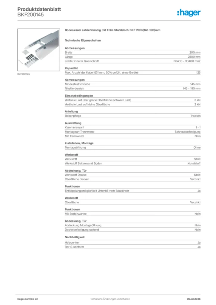 Bild Hager Produktdatenblatt BKF200145 | Hager Schweiz