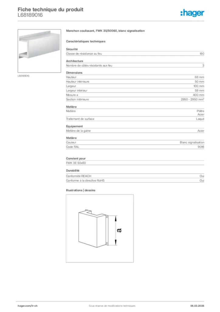 Image Hager Fiche technique du produit L68189016 | Hager Suisse