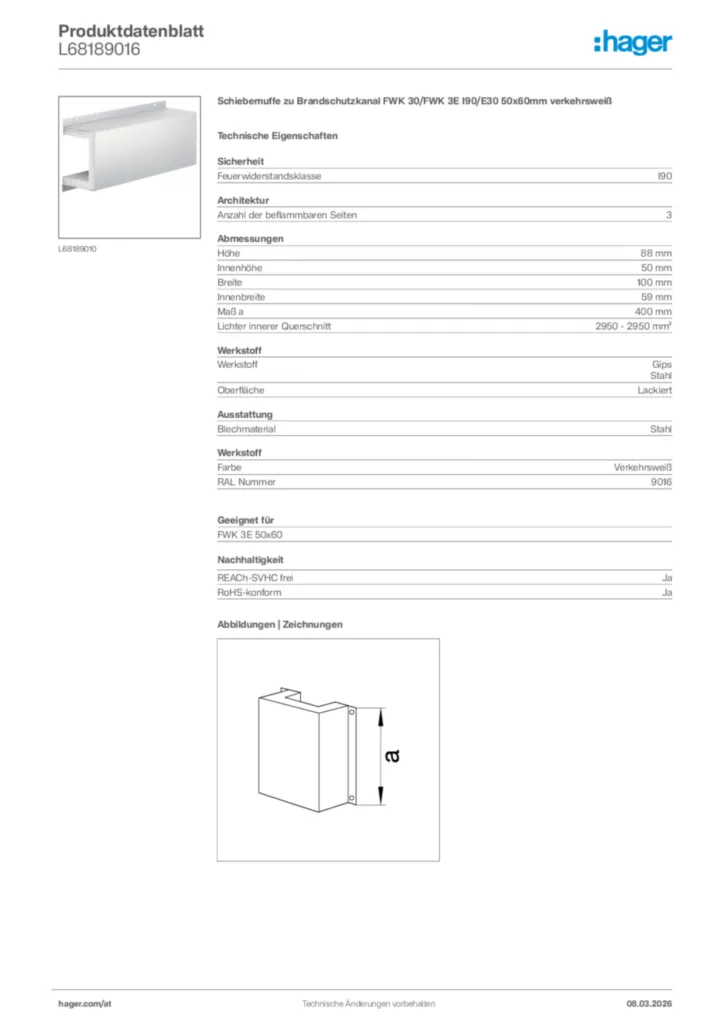 Bild Hager Produktdatenblatt L68189016 | Hager Deutschland