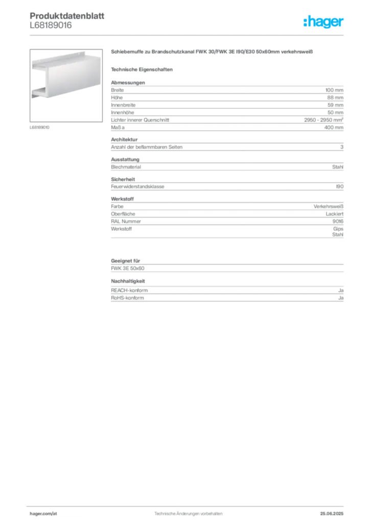 Bild Hager Produktdatenblatt L68189016 | Hager Deutschland