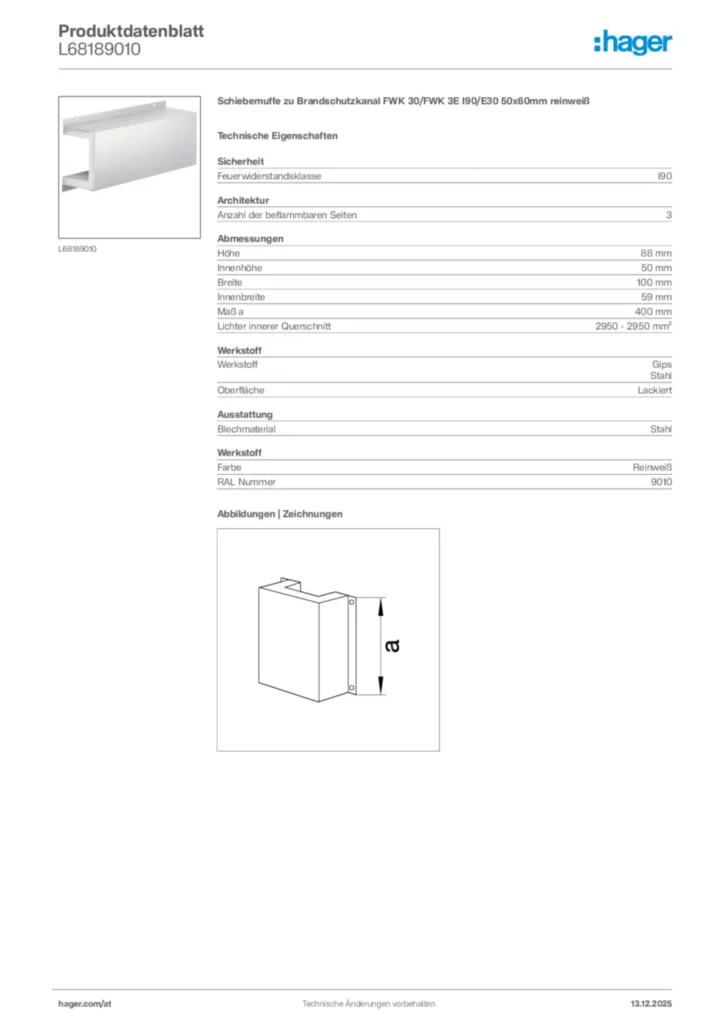 Bild Hager Produktdatenblatt L68189010 | Hager Deutschland