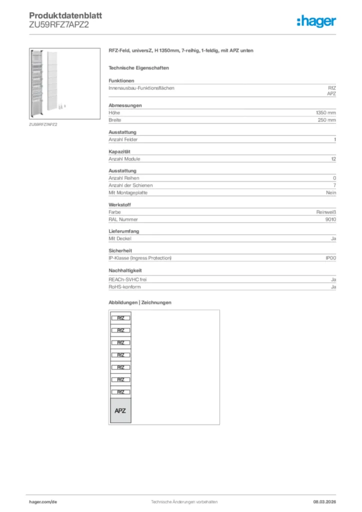 Bild Hager Produktdatenblatt ZU59RFZ7APZ2 | Hager Deutschland