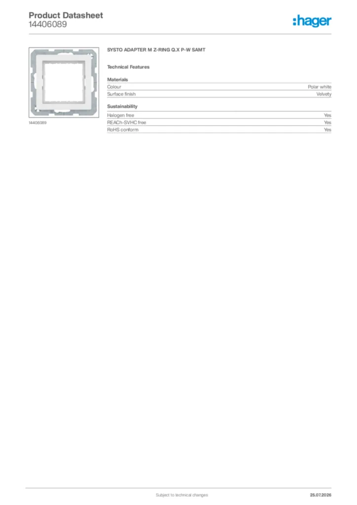 Image Hager Product data sheet 14406089  | Hager