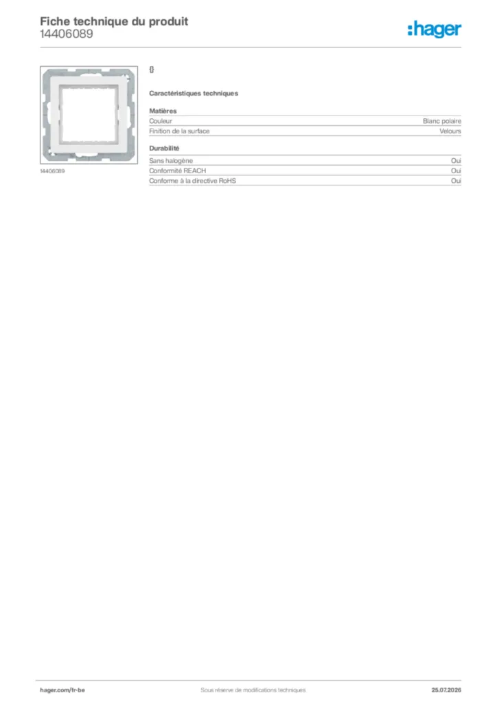 Image Hager Fiche technique du produit 14406089 | Hager Belgique
