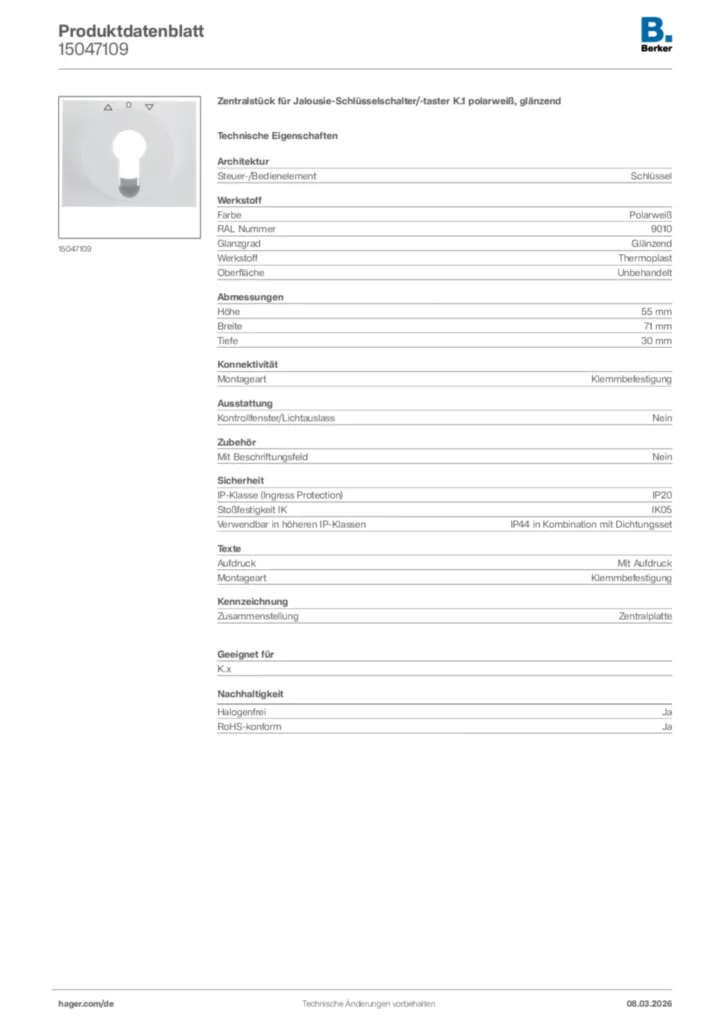 Bild Berker Produktdatenblatt 15047109 | Hager Deutschland