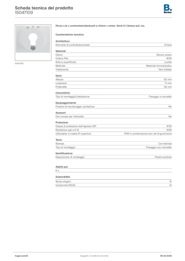 Immagine Berker Scheda tecnica del prodotto 15047109 | Hager Italia