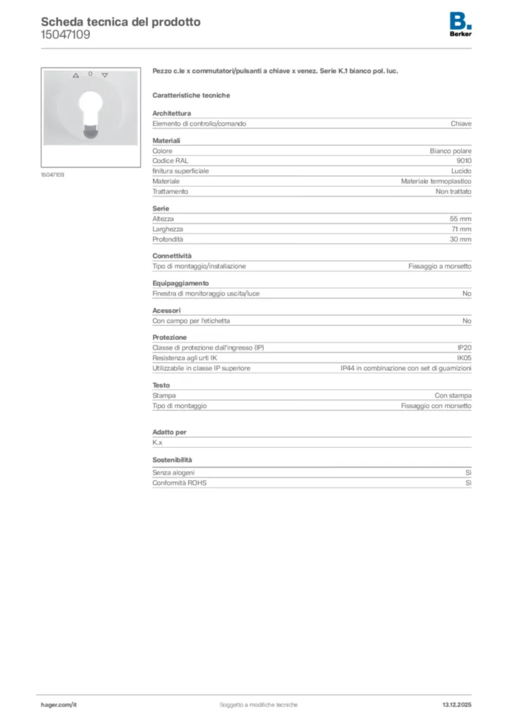 Immagine Berker Scheda tecnica del prodotto 15047109 | Hager Italia