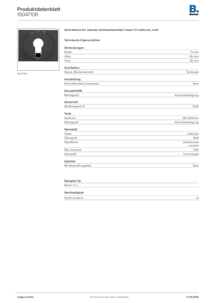 Bild Berker Produktdatenblatt 15047106 | Hager Deutschland
