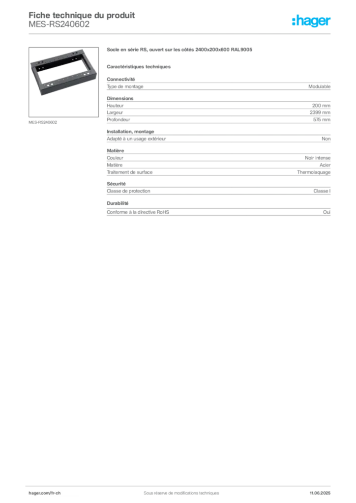 Image Hager Fiche technique du produit MES-RS240602 | Hager Suisse