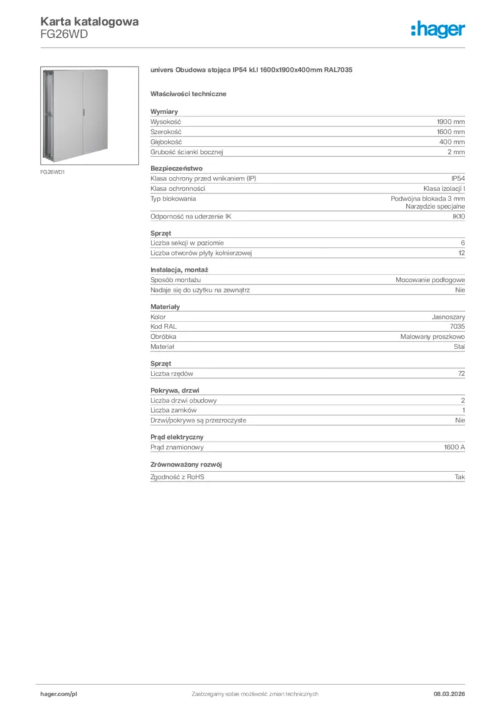 Zdjęcie Hager Karta katalogowa FG26WD | Hager Polska