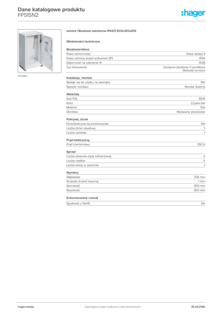 Zdjęcie Hager Karta katalogowa FP51SN2 | Hager Polska