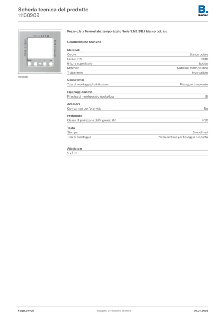 Immagine Berker Scheda tecnica del prodotto 11168989 | Hager Italia