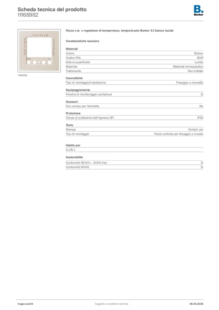 Immagine Berker Scheda tecnica del prodotto 11168982 | Hager Italia