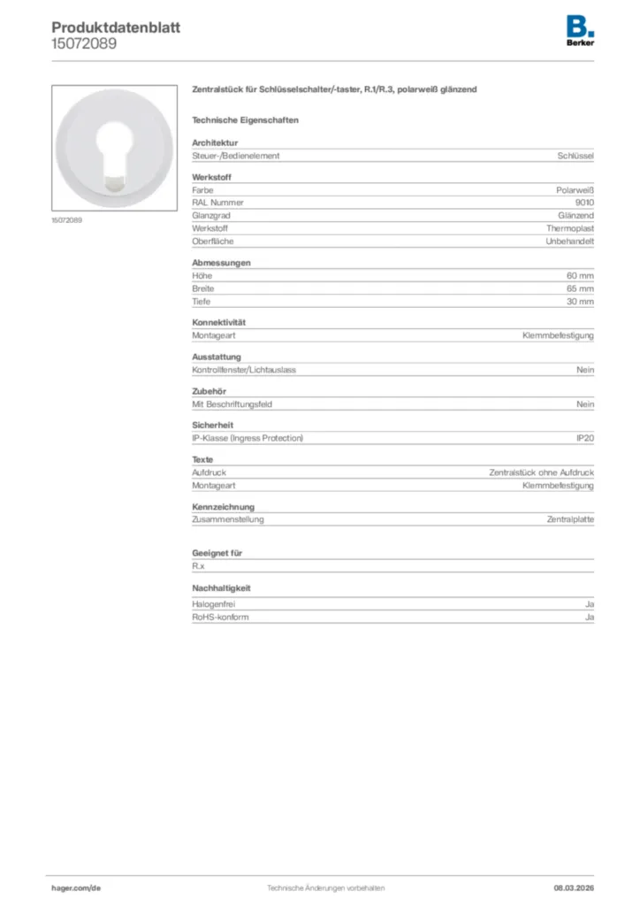 Bild Berker Produktdatenblatt 15072089 | Hager Deutschland