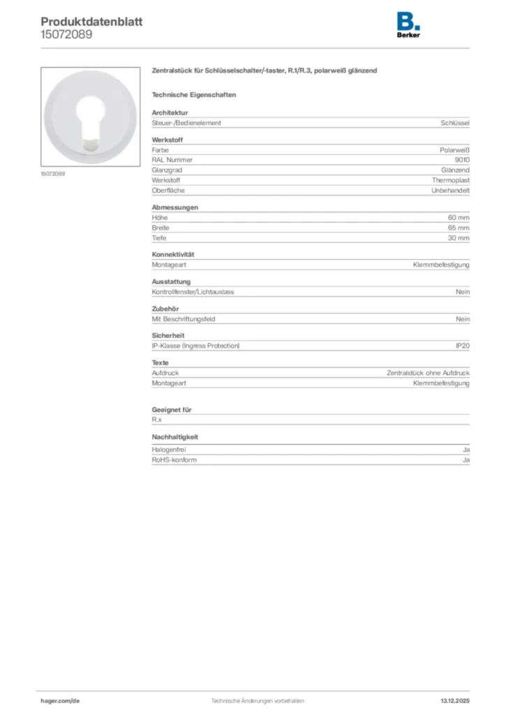 Berker Produktdatenblatt 15072089