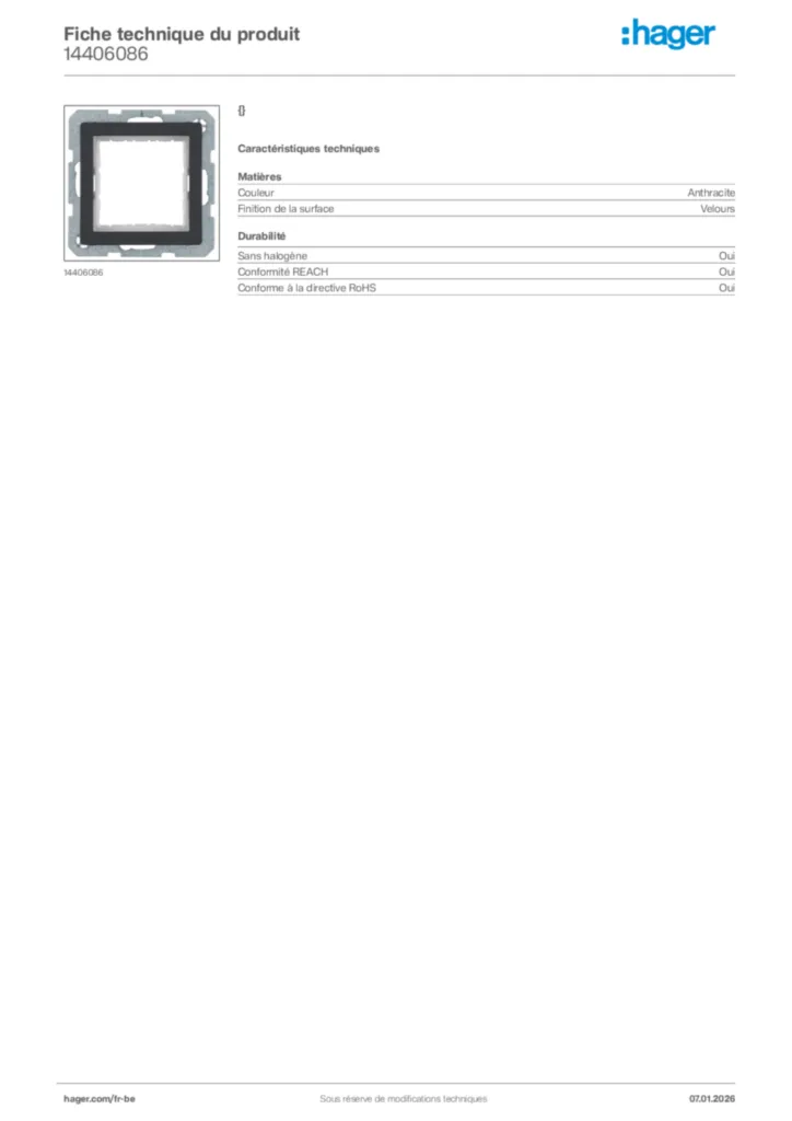 Image Hager Fiche technique du produit 14406086 | Hager Belgique