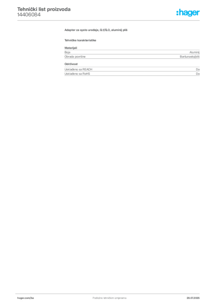 Slika Hager Product data sheet 14406084  | Hager