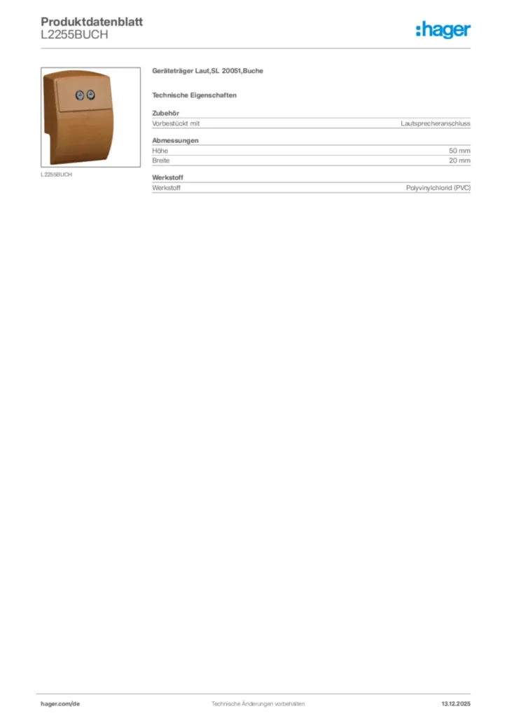 Bild Hager Produktdatenblatt L2255BUCH | Hager Deutschland