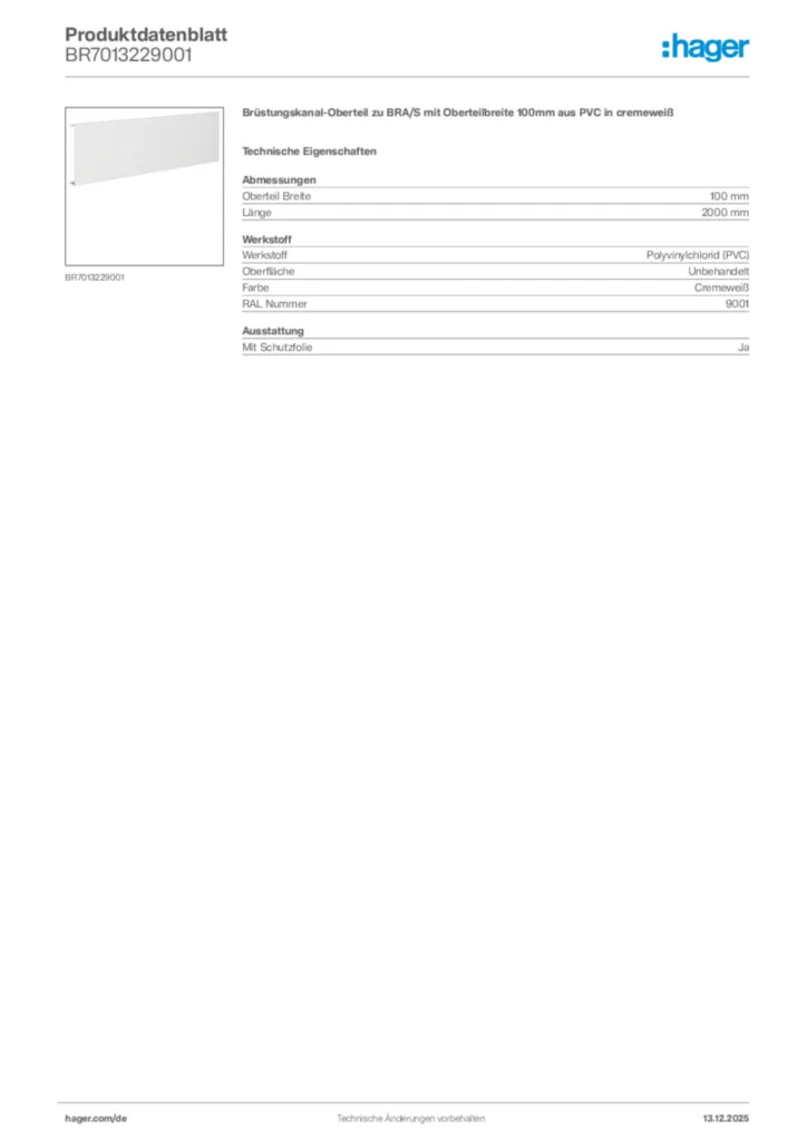 Bild Hager Produktdatenblatt BR7013229001 | Hager Deutschland