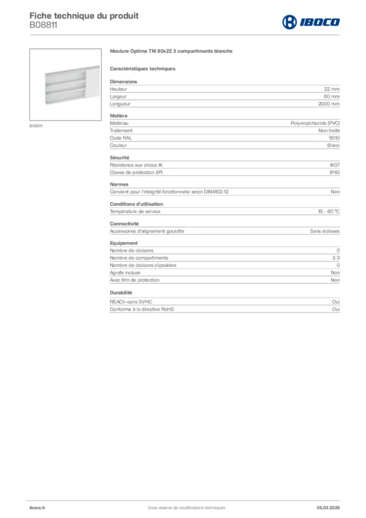 Image Iboco Fiche technique du produit B08811 | Hager France