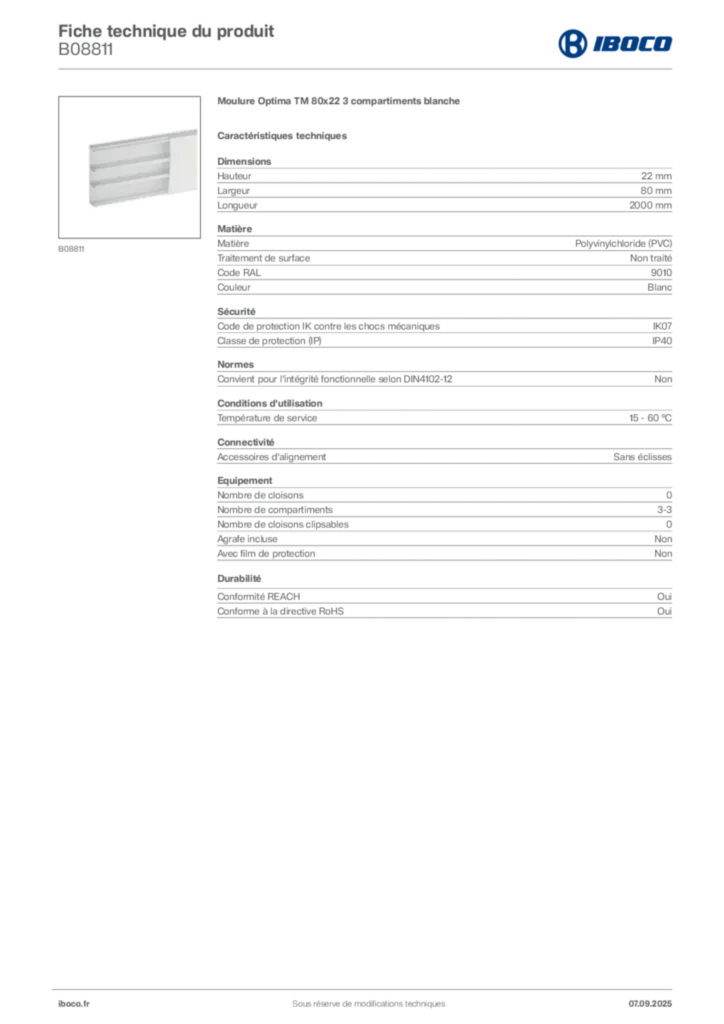 Image Iboco Fiche technique du produit B08811 | Hager France