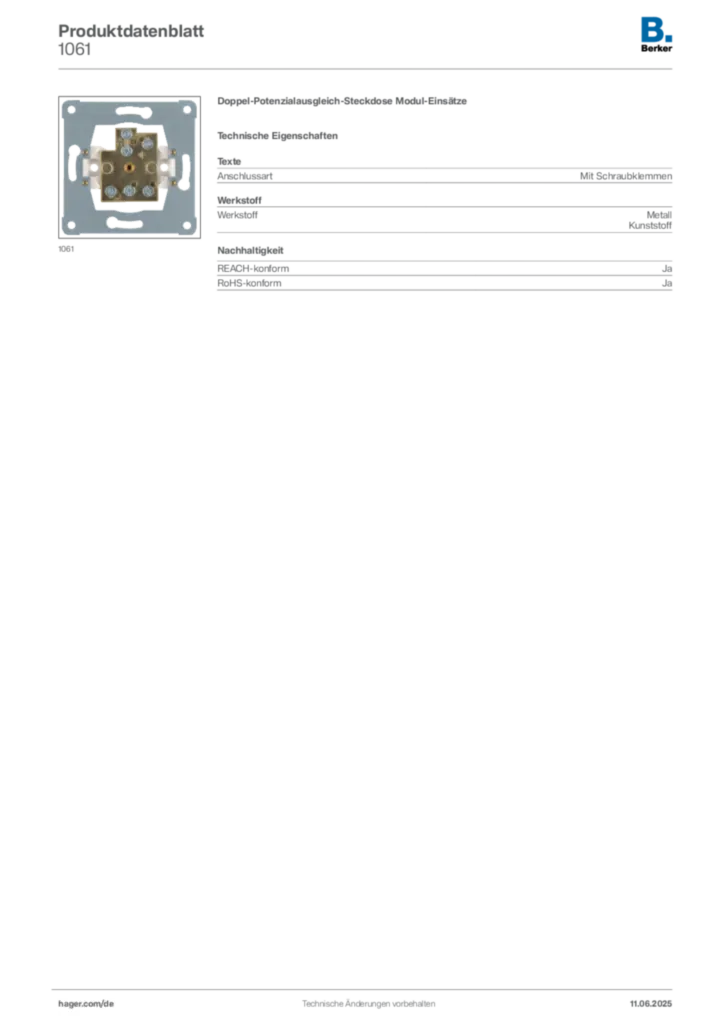 Bild Berker Produktdatenblatt 1061 | Hager Deutschland