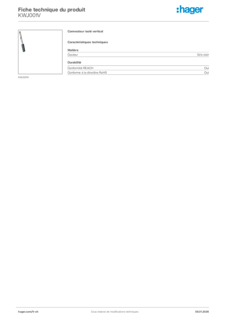 Image Hager Fiche technique du produit KWJ001V | Hager Suisse