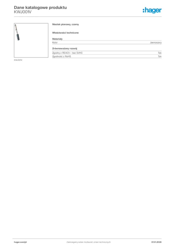 Zdjęcie Hager Karta katalogowa KWJ001V | Hager Polska