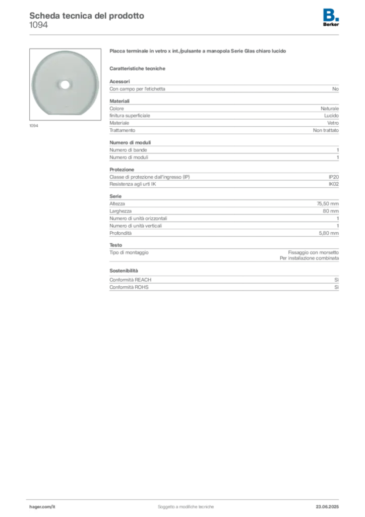 Immagine Berker Scheda tecnica del prodotto 1094 | Hager Italia