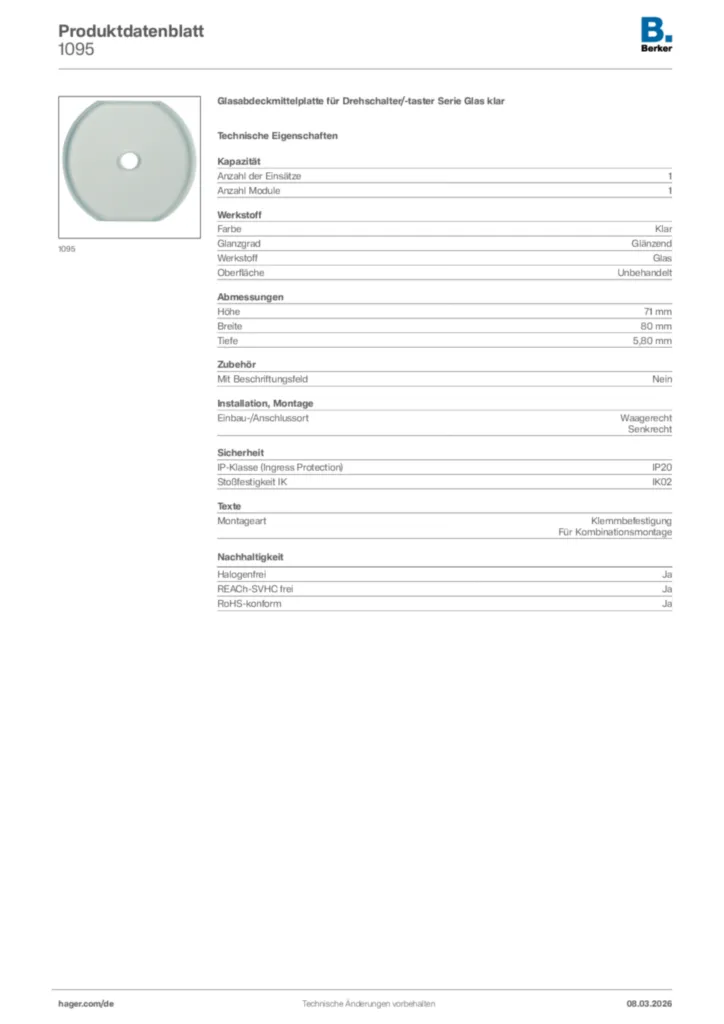 Bild Berker Produktdatenblatt 1095 | Hager Deutschland