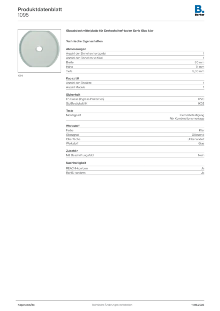Bild Berker Produktdatenblatt 1095 | Hager Deutschland