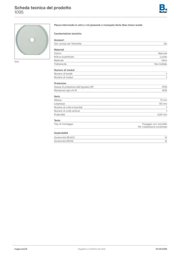Immagine Berker Scheda tecnica del prodotto 1095 | Hager Italia
