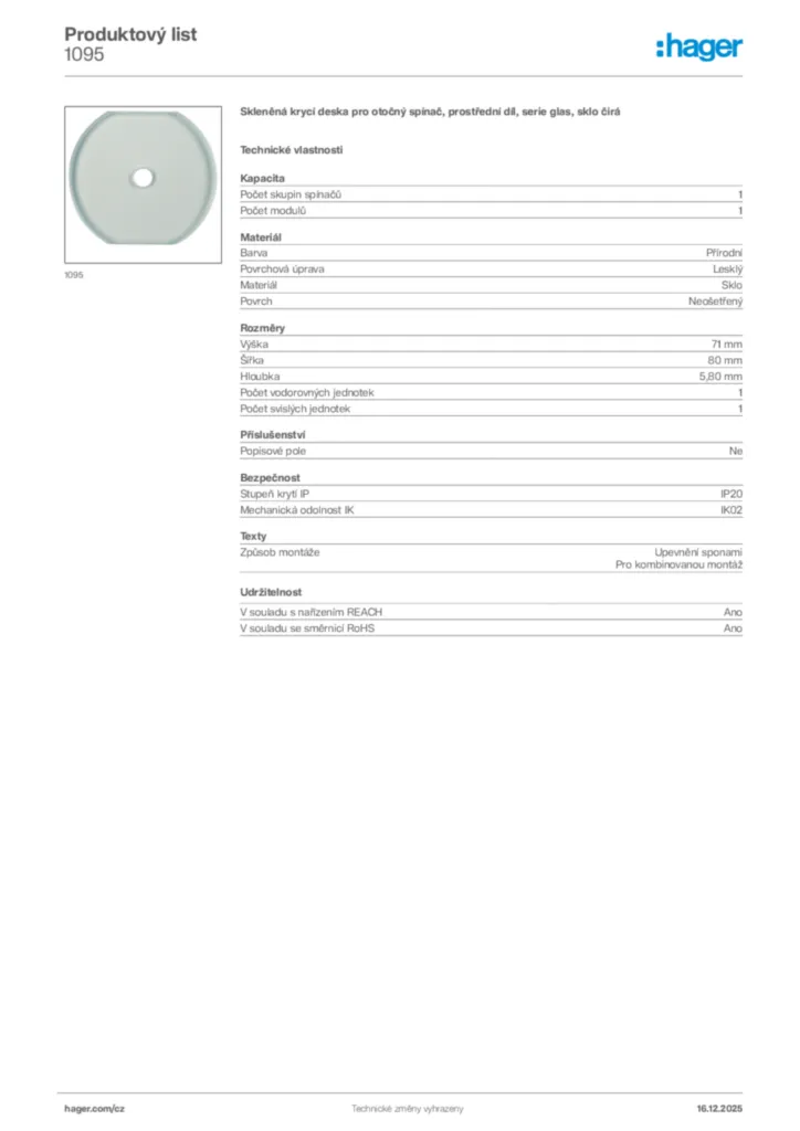 Obrázek Hager Produktový list 1095 | Hager