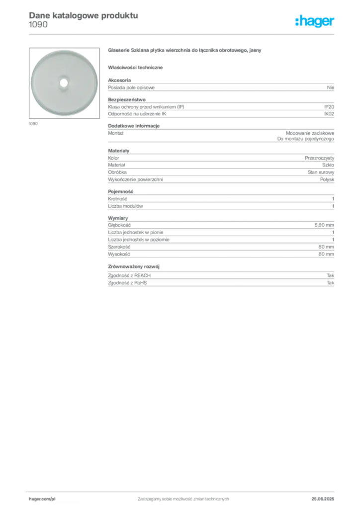 Zdjęcie Hager Karta katalogowa 1090 | Hager Polska