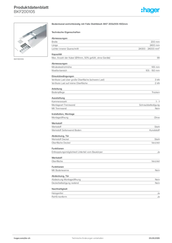 Bild Hager Produktdatenblatt BKF200105 | Hager Schweiz