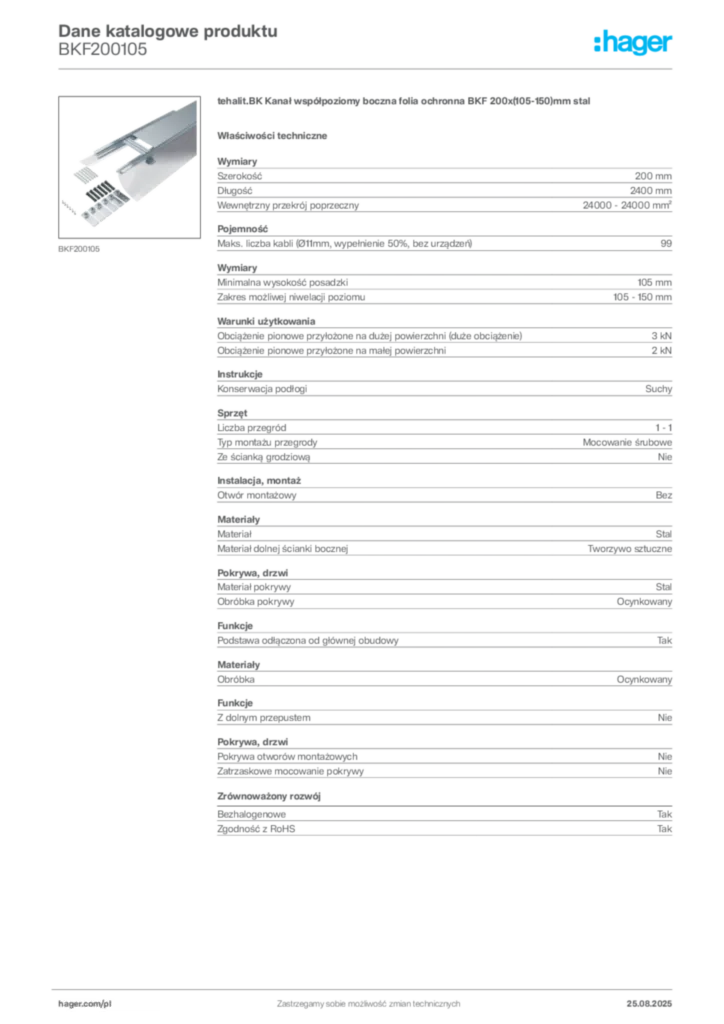 Zdjęcie Hager Karta katalogowa BKF200105 | Hager Polska